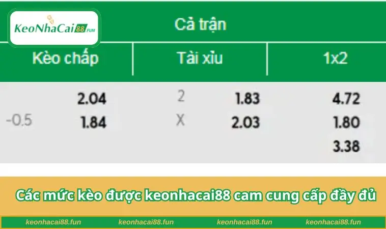 Các mức kèo được keonhacai88 cam cung cấp đầy đủ
