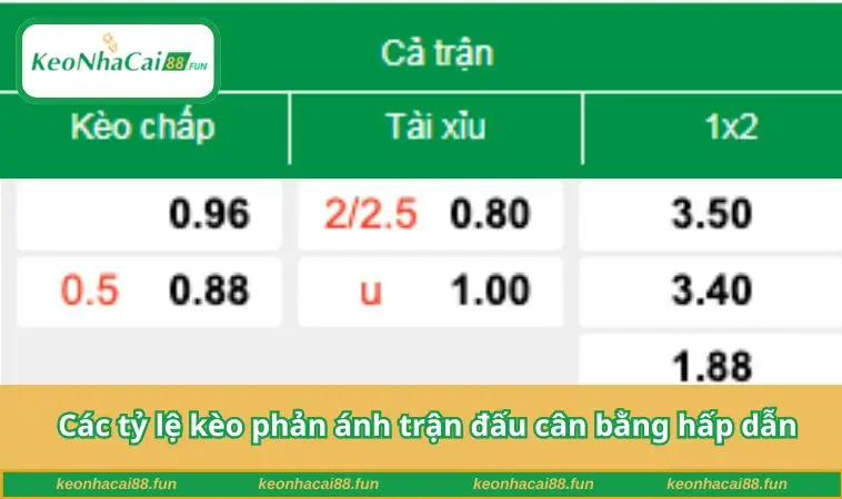 Các tỷ lệ kèo phản ánh trận đấu cân bằng hấp dẫn