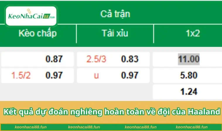 Kết quả dự đoán nghiêng hoàn toàn về đội của Haaland 