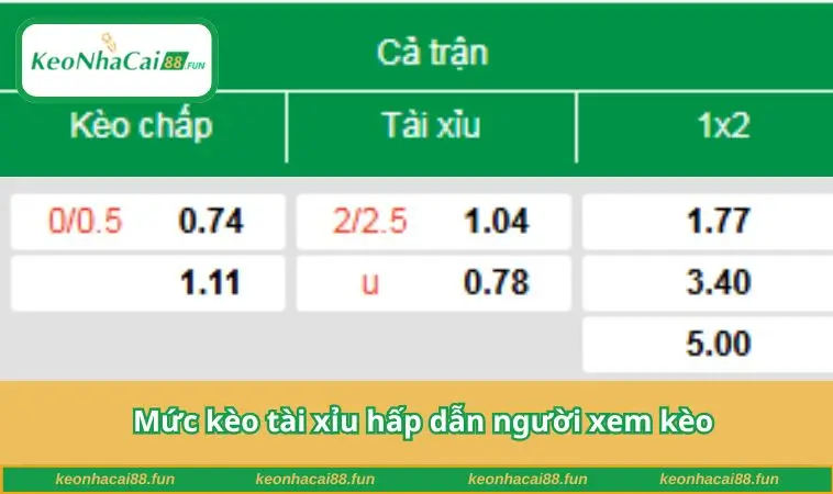 Mức kèo tài xỉu hấp dẫn người xem kèo