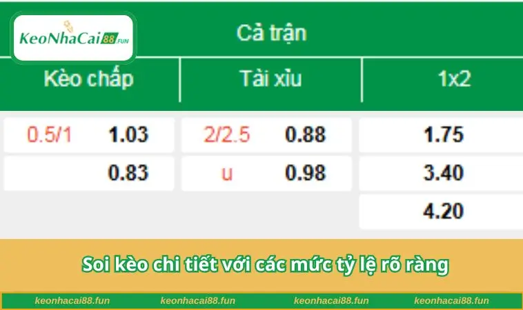 Soi kèo chi tiết với các mức tỷ lệ rõ ràng